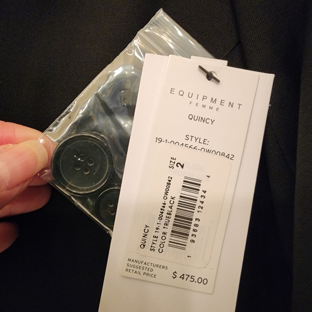 EQUIPMENT Quincy Blazer In True Black with White Lapel (Various Sizes) - Picture 15 of 16